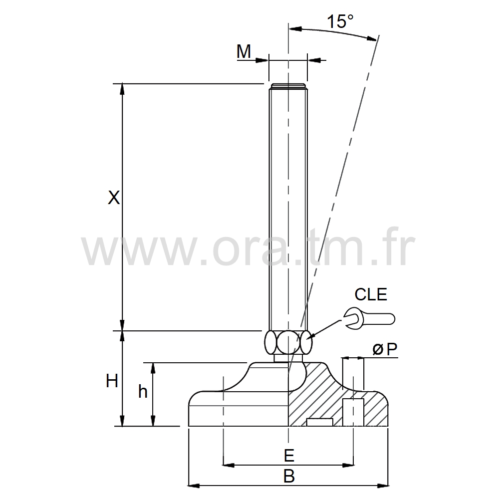 VMB1 - VERIN PIED MACHINE - PRISE HEXA ANGLE 15°